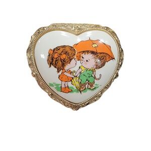 Vintage Mele Footed Metal Jewelry Box Porcelain Lidded Children Japan